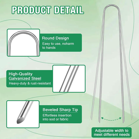 8 Gauge Landscape Staples, FUIJOL 12 Inch 15 25 50 100 Pack Heavy Duty U-Shaped Landscape Stakes, Galvanized Garden Staples for Weed Barrier Stakes, Ground Cover, Irrigation Tubing, Fence (25,12 Inch)