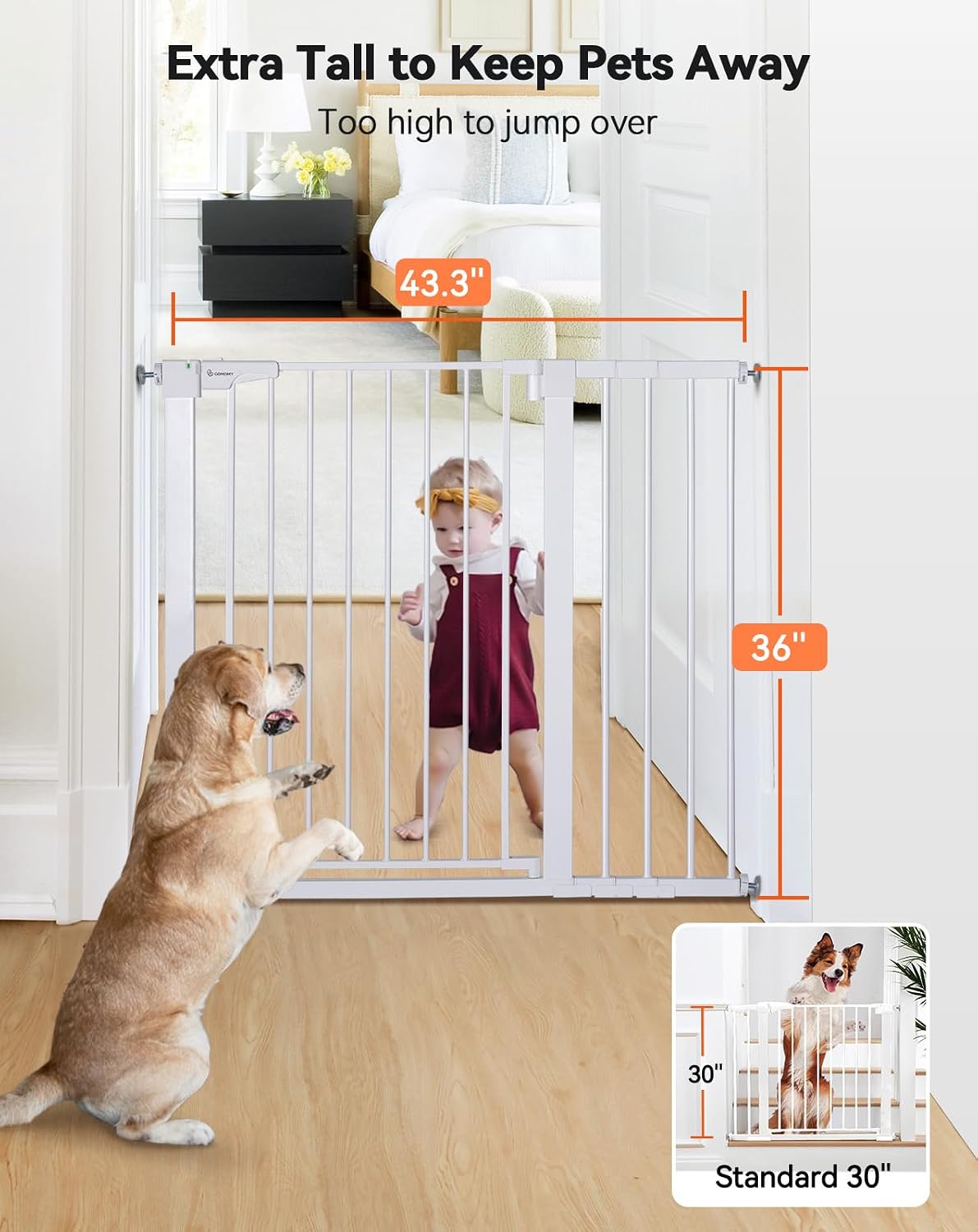 COMOMY 36" Extra Tall Baby Gate for Stairs, Fits 29.5" to 43.3" Openings