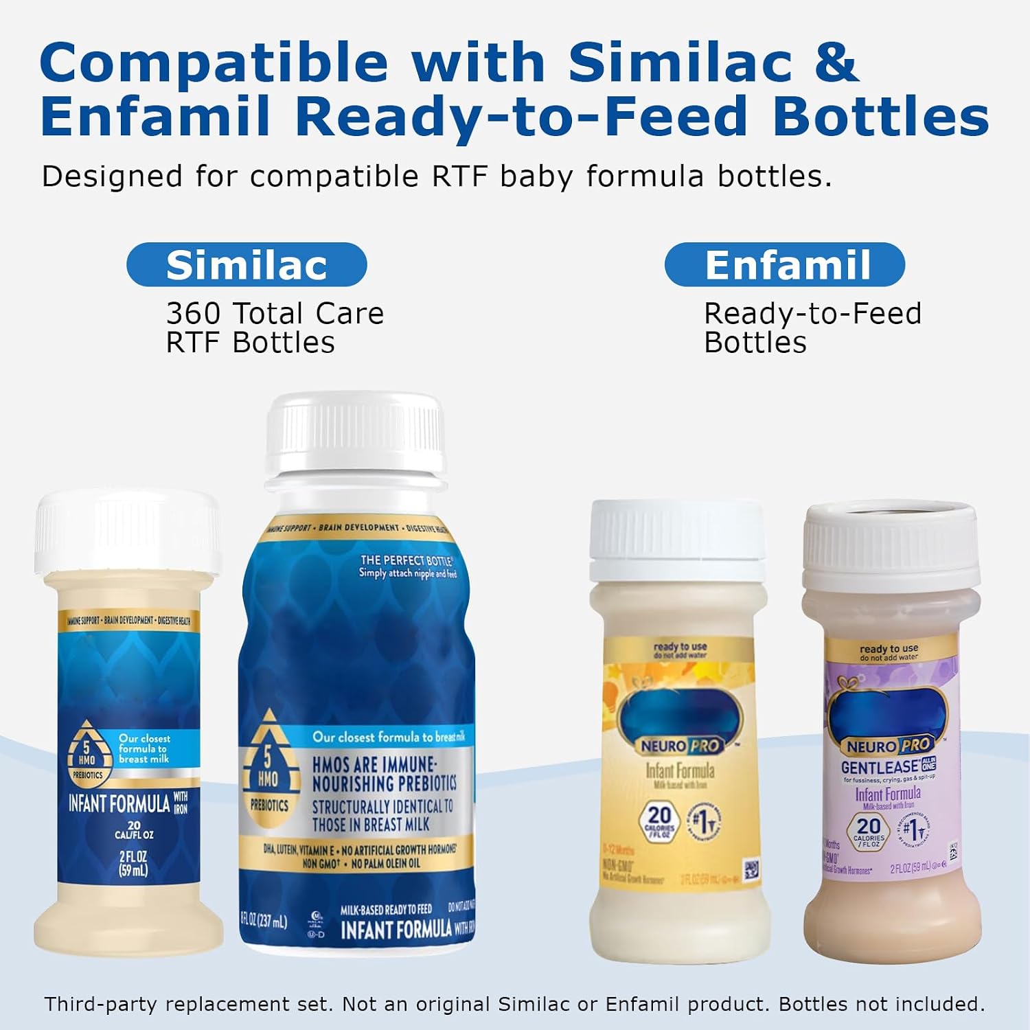 Medium Flow Nipples, Reusable Nipples Compatible with Similac & Enfamil Ready-to-Feed Bottles and Most Standard Neck Bottles, Anti-Colic Vented Food-Grade Silicone, 2-Pack