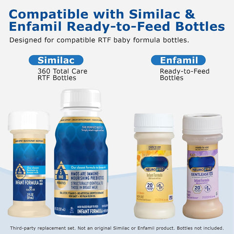 Ready-to-Use Reusable Nipples for Similac 360 Total Care & Enfamil Ready-to-Feed Bottles and Most Standard Neck Bottles, Slow Flow, Anti-Colic Silicone Nipple with Collar Rings & Dome Caps, 2-Pack