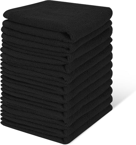 100% Cotton Washcloths Set, 12-Pack Wash Cloths,12x12 Inch Black