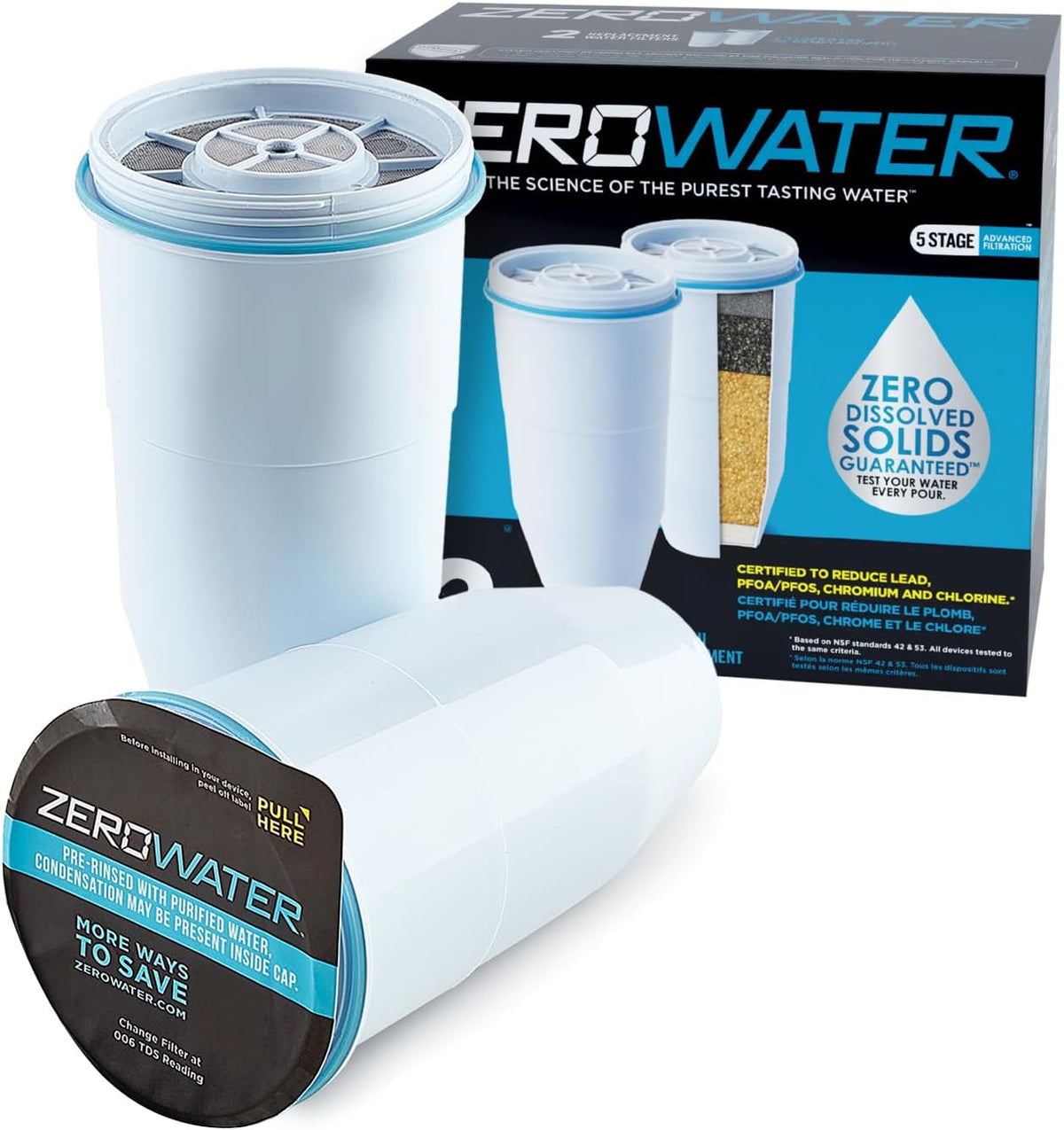 ZeroWater Official Replacement Water Filter Removes PFOA/PFOS 2-Pack​