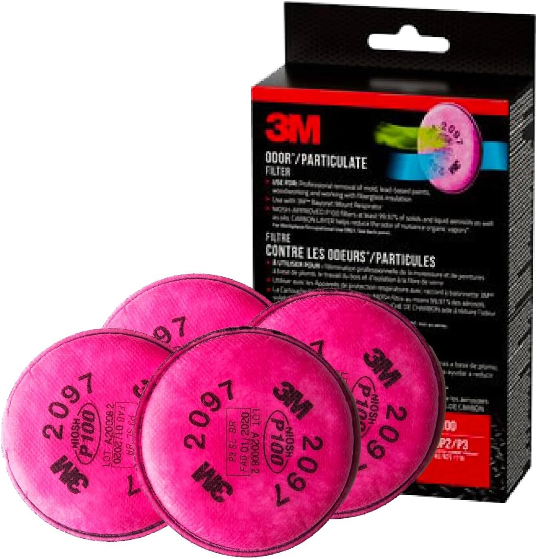 3M Odor/Particulate Filter 2097, P100, 2-Pairs of 2097 Filters