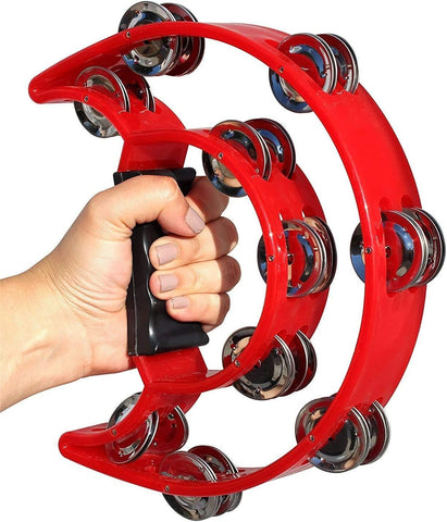 EastRock Double Row Tambourine Red Hand Held Percussion Half Moon for adult
