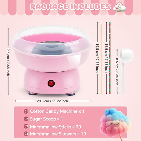 Cotton Candy Machine for Kids & Family, Mini Pink Vintage Cotton Candy Maker with 40 Sticks & Sugar Scoop, Ideal for Birthday Christmas Party Gifts