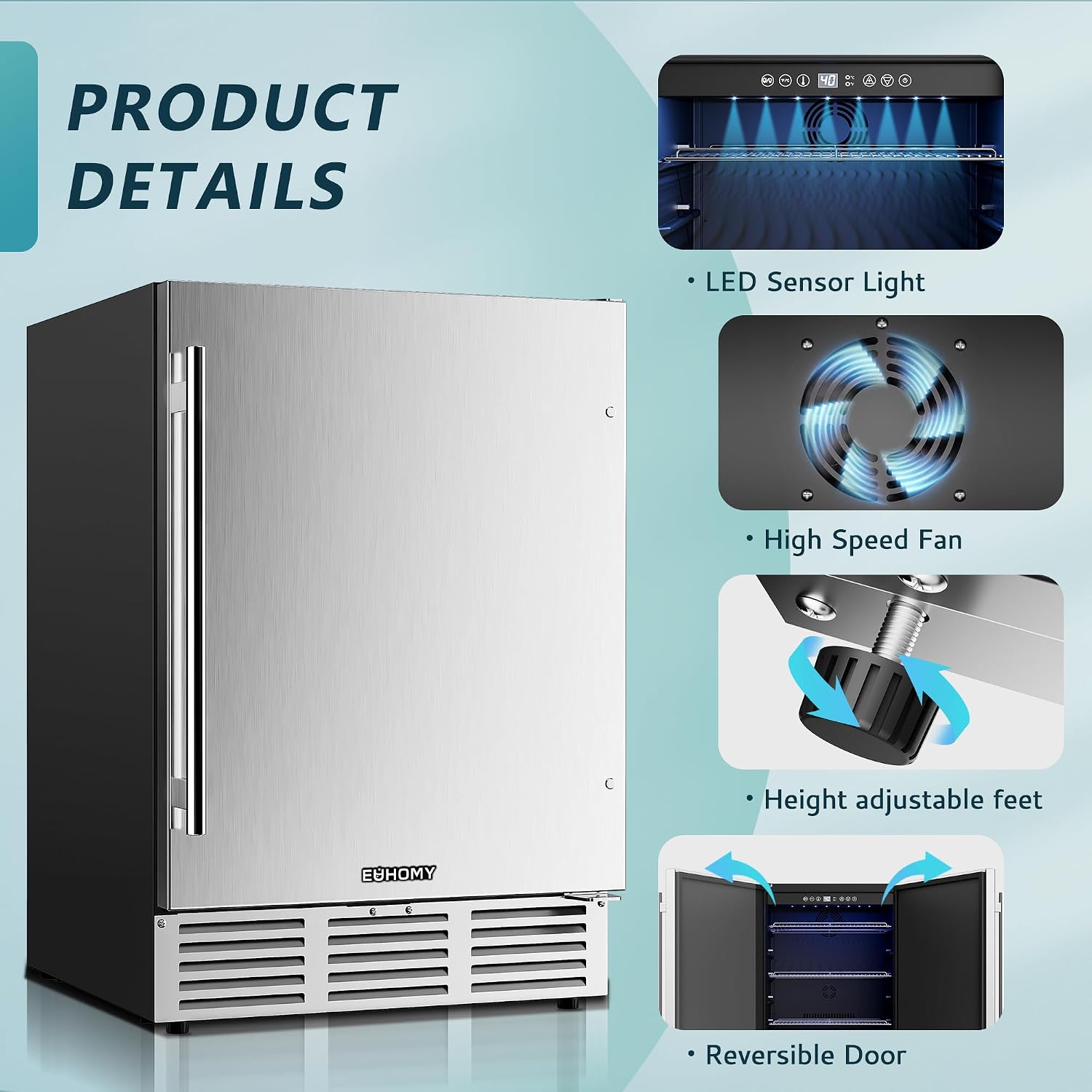 EUHOMY 24 Inch Beverage Refrigerator, 180 Can Outdoor Refrigerator