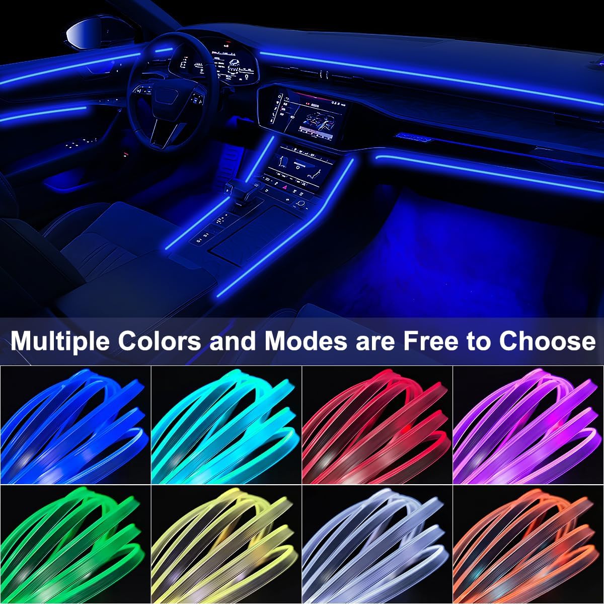 Interior Car LED Lights, 5 in 1 RGB Car Ambient Lighting Kit, APP Control