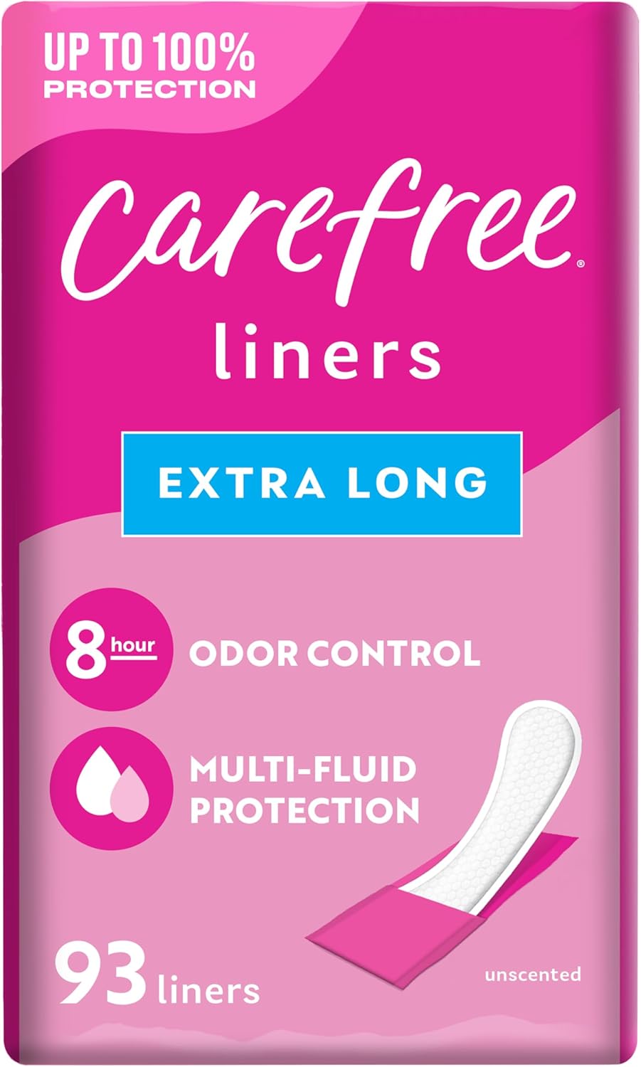 Carefree Light Panty Liners, Extra Long, Wrapped, Unscented, 93 ct
