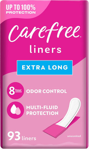 Carefree Light Panty Liners, Extra Long, Wrapped, Unscented, 93 ct