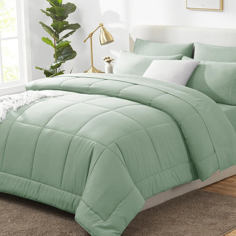 CozyLux Full Size Comforter Sets Sage Green - 7 Pieces Bed in a Bag