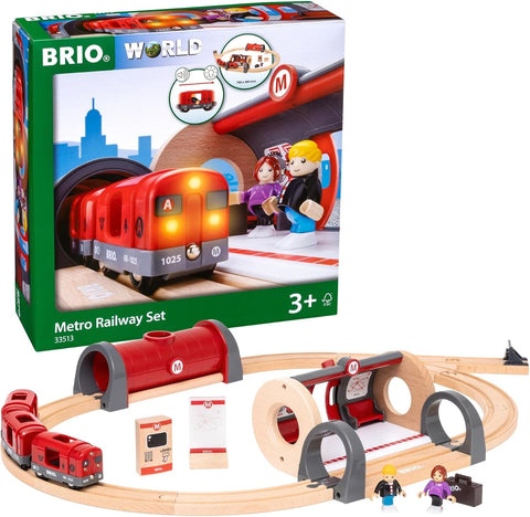 BRIO Metro Railway Set - 20-Piece FSC-Certified Wood Set & Accessories - Train Engine with Light & Sound, Kiosk, Wooden Tracks & More - Works with All BRIO Train Sets - Kids Ages 3 & Up