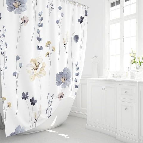 Gibelle Grey Beige Watercolor Floral Fabric Shower Curtain, 72x72