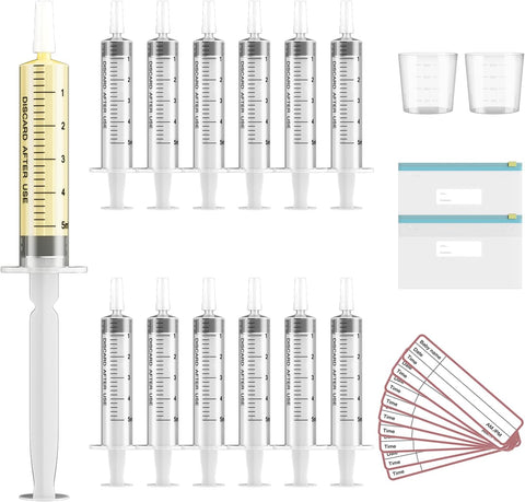 20 Sets 5ml Colostrum Collector with Caps, Colostrum Collection Kit Includes 20pcs Sterile Syringes, 2 Measuring Cup, 2 Storage Bags, 20 Labels (No Needle Breast Milk Syringe )