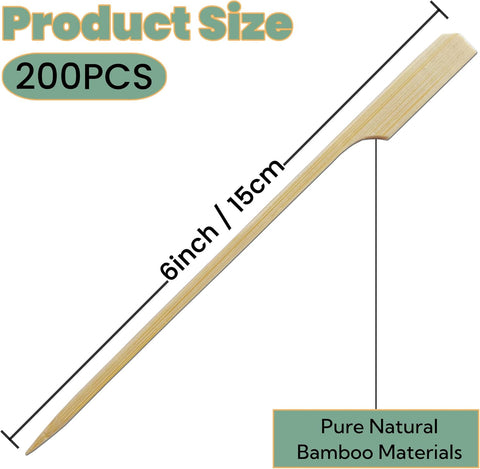 200 PCS 6 Inch Bamboo Wooden Paddle Skewers Sticks for Fruit Kabobs, Yakitori Chicken, Appetizers (6 Inch)