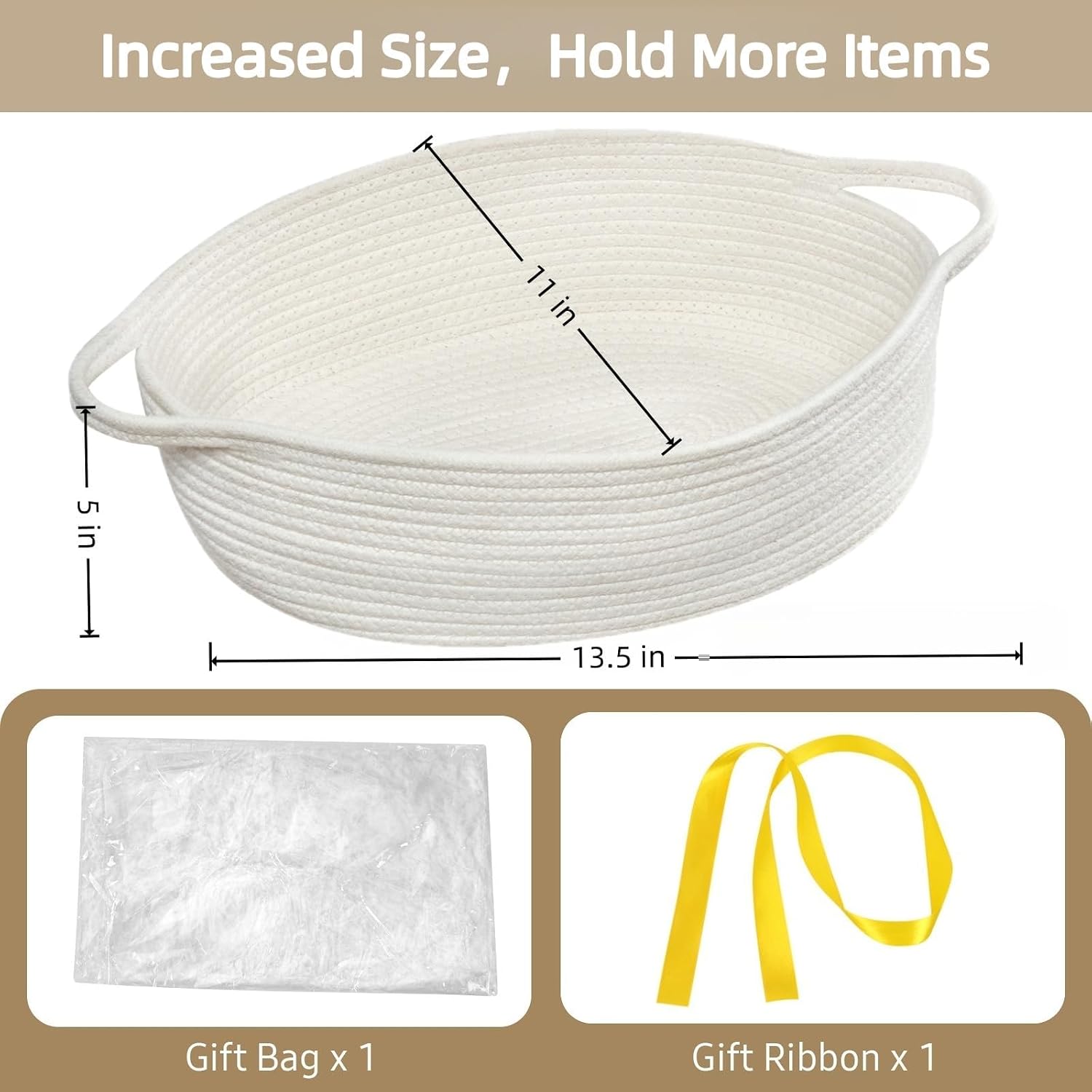 Optish White Medium Woven Rope Basket, Gift Empty Basket with Bag & Ribbon