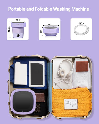 Portable Washing Machine, 11L Upgraded Large Capacity Mini Washer, Small Washing Machine for Apartments, Travel Laundry, Camping, RV, Dorm, Purple