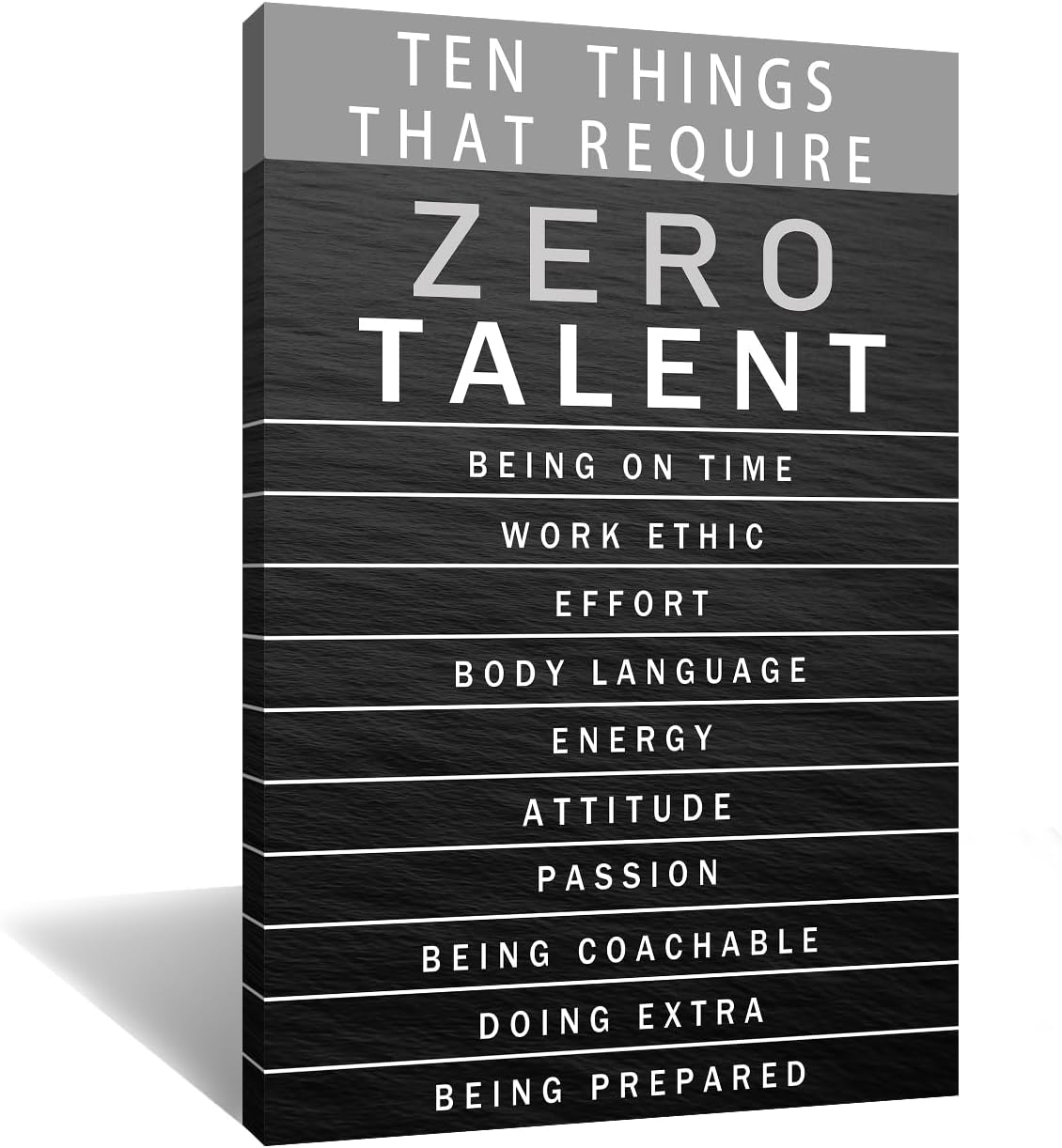 QYHART Zero Talent Canvas Wall Art, Grayscale Typography Office Artwork