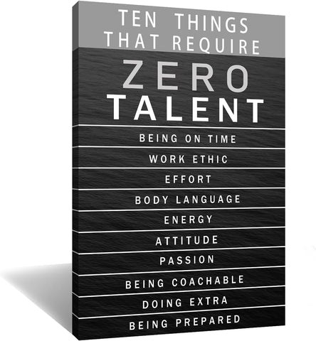 QYHART Zero Talent Canvas Wall Art, Grayscale Typography Office Artwork