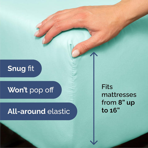 Queen Size 4 Piece Sheet Set - Comfy Breathable & Cooling Sheets - Spa Blue