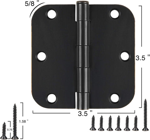 12 Pack Rounded Matte Black Door Hinges 3.5 Inch with 5/8" Radius Corners