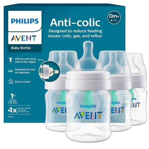 Philips Avent Anti-Colic Baby Bottle with AirFree Vent, Slow Flow, 4 oz