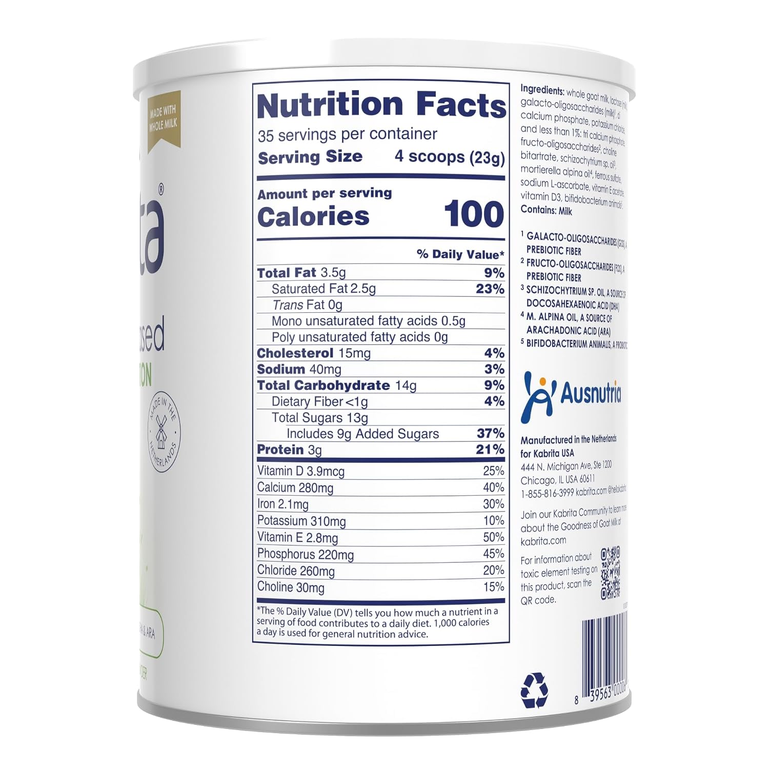 Kabrita Goat Milk Toddler Drink, Clean Label Certified, Gentle, 28oz
