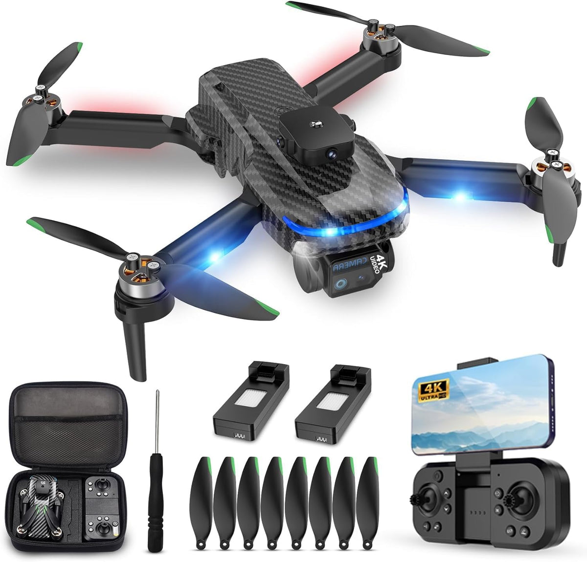 MSMV 4K HD Camera Drones, Wireless RC Flight Gyroscopes & Governors,Black