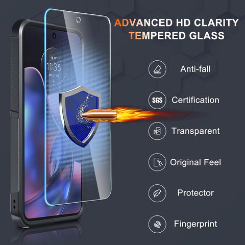 Case Compatible with Moto G 5G 2024, Full Body Heavy Duty Rugged Shockproof Protective Phone Cover with Lanyard Strap, Tempered Glass Screen Protector, Black Matte