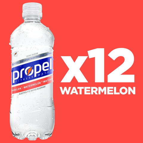 Propel Electrolyte Enhanced Water Sports Drink, Watermelon Flavored Water, Zero Calorie & Zero Sugar Hydration with Electrolytes and Vitamins C & E, 16.9 fl oz Water Bottles (12 Pack)