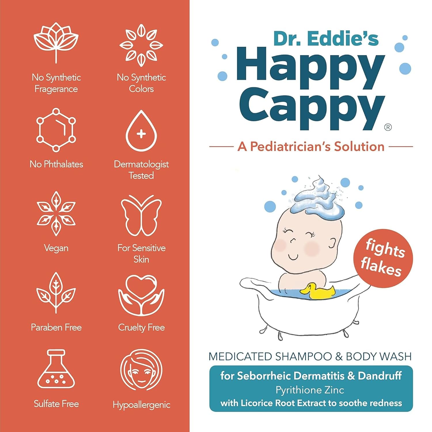 Happy Cappy Medicated Shampoo and Body Wash - Fragrance-Free - 8 Fl Oz