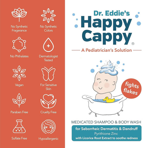 Happy Cappy Medicated Shampoo and Body Wash - Fragrance-Free - 8 Fl Oz