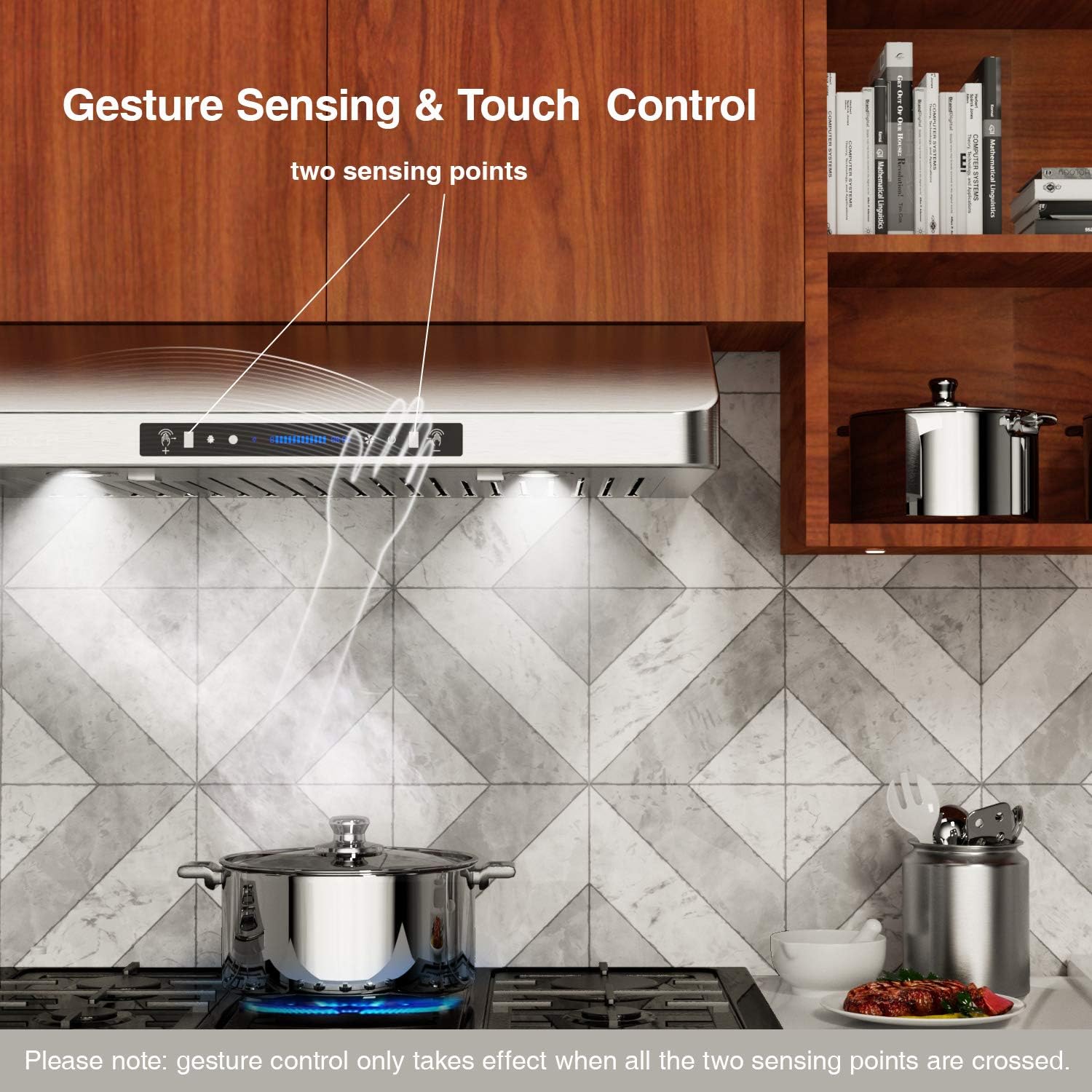 IKTCH 36 Inch Under Cabinet Range Hood with 900-CFM, 4 Speed Gesture Sensing&Touch Control Panel, Stainless Steel Kitchen Vent with 3 Pcs Baffle Filters(IKC01-36)