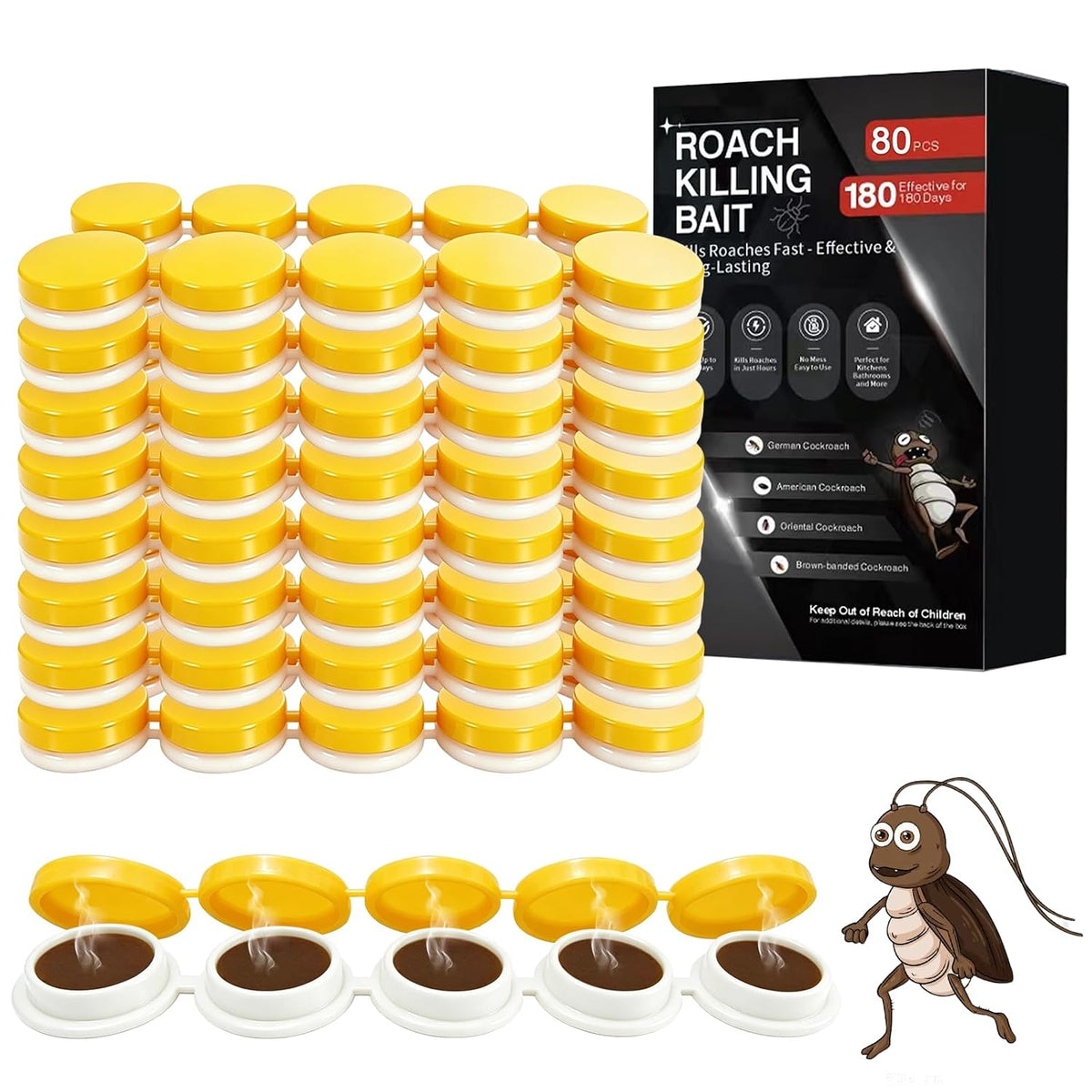 80 Pack Cockroach Gel Bait, Highly Effective Roach Gel Bait Indoor Infestation Solution, Fast Acting Cockroach Killer Indoor Home Kitchen Use, Easy to Apply & No Mess Roach Bait, Long-Lasting