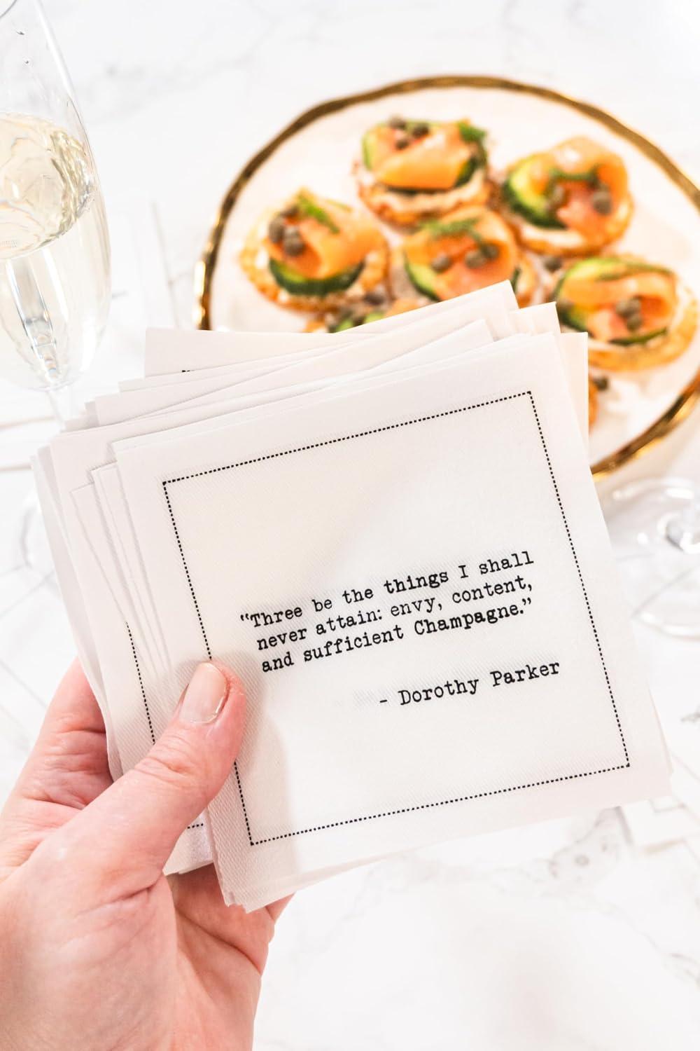 Five Star Funny Champagne Quotes | White Cotton Cocktail Napkins | 50 Luxury Disposable Beverage Napkins with Witty Bar Quotes | Drink Napkins for Parties, Bars, Weddings & Game Nights