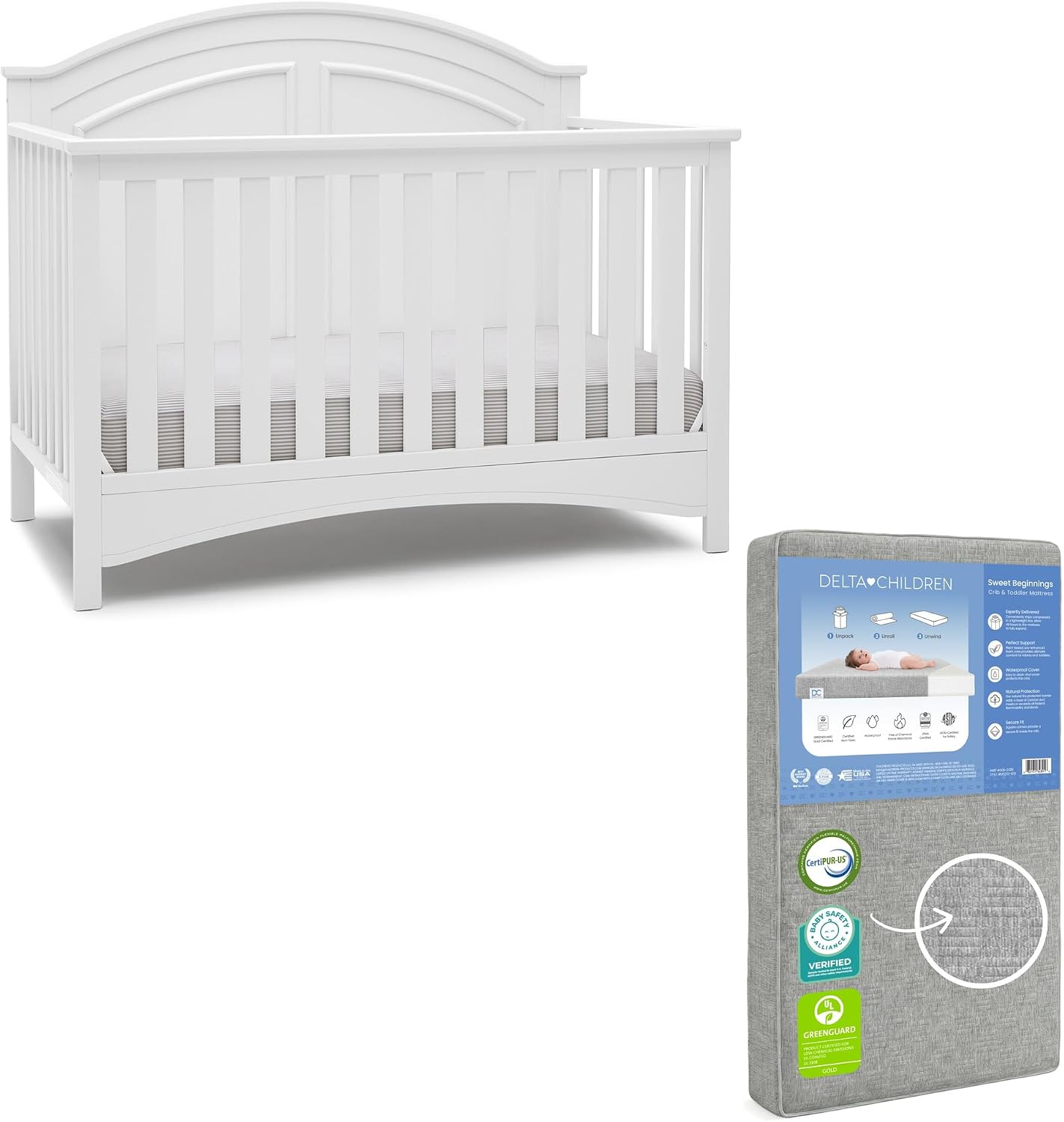 Delta Children Perry 6-in-1 Convertible Crib & Mattress, Bianca White