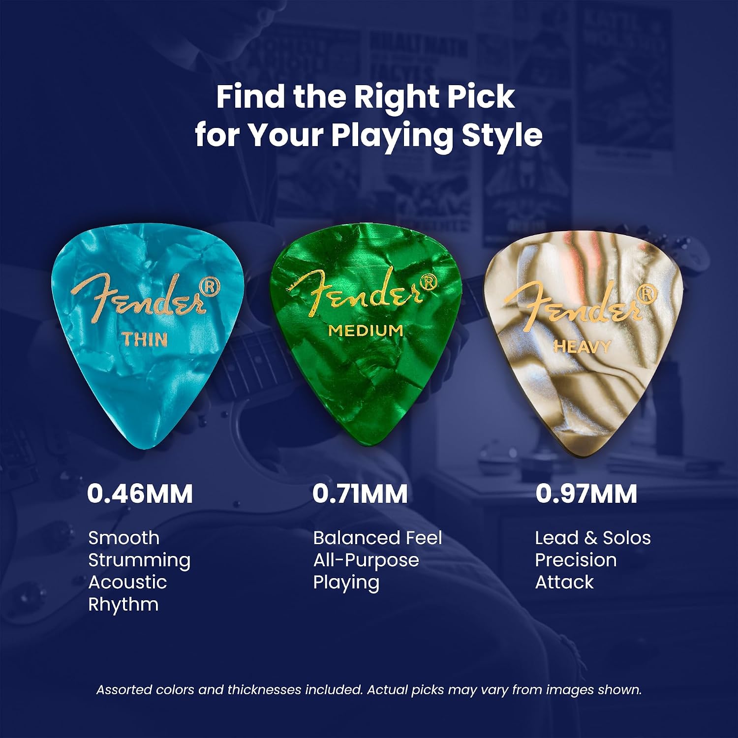 Fender Premium Picks Sampler - 12 Pack Includes Thin, Medium & Heavy Gauges (Austin Bazaar Exclusive)