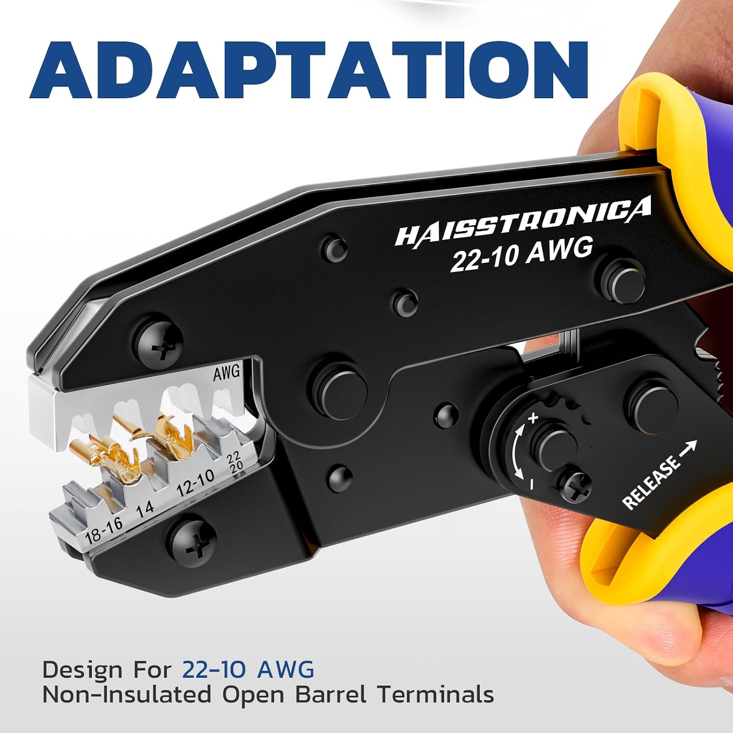 haisstronica Crimping Tool for Open Barrel Terminals, AWG 22-10, HS-5327