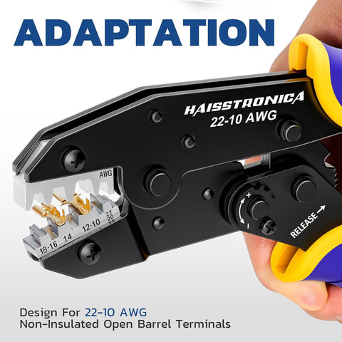 haisstronica Crimping Tool for Open Barrel Terminals, AWG 22-10, HS-5327