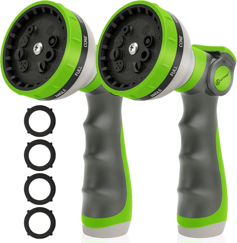 AUTOMAN Garden Hose Nozzle Sprayer - 10 Spray Patterns, 2 Pack Thumb Control Water Hose Nozzle Outdoor, Heavy Duty Spray Nozzles for Watering Garden, Cleaning Window, Washing Car, Showering Pets