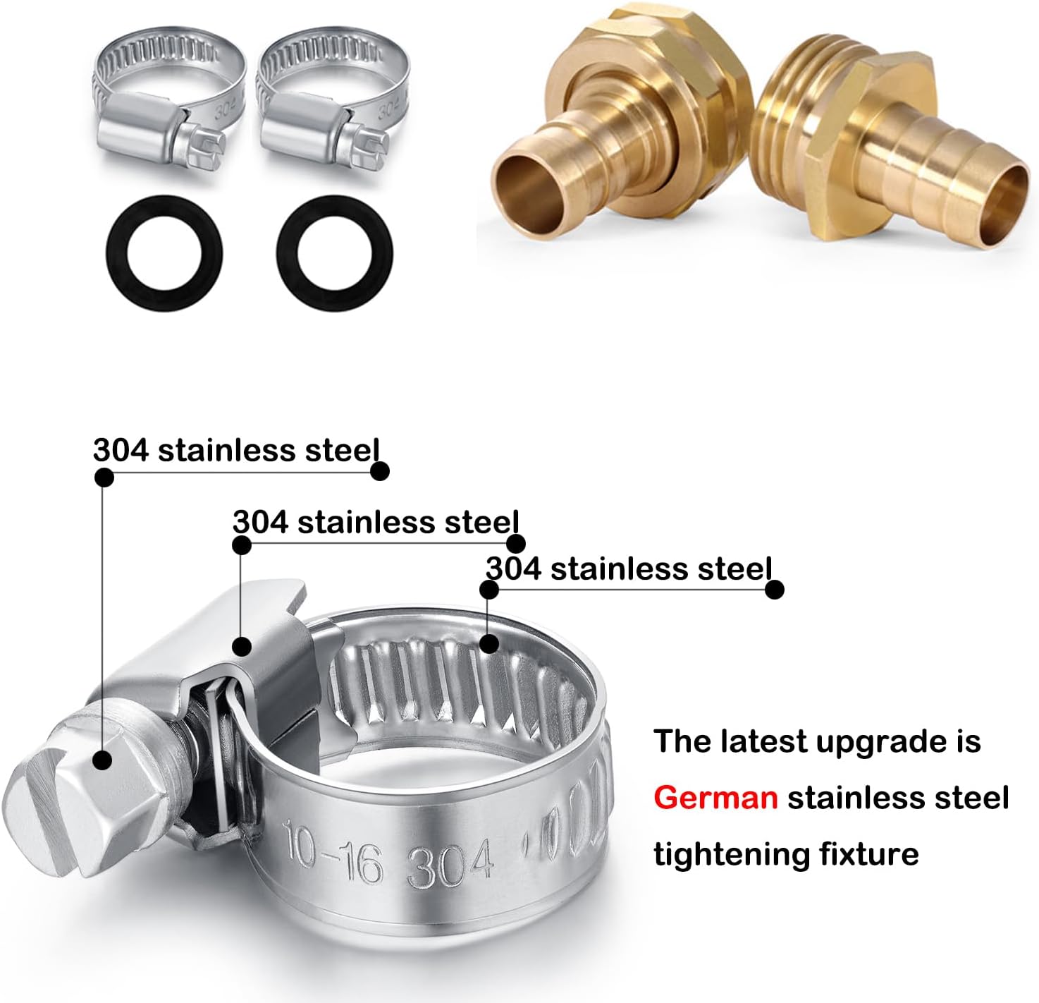 SIGURANTA Garden Hose Repair Connector with Clamps Hose End Repair Kit, 1/2"Barb Garden Hose Fittings Male and Female brass garden hose ends (1/2"Barb-10 Set)