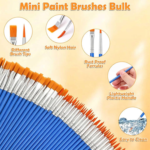 240 Pcs Mini Paint Brushes Bulk, Flat and Fine Tip Small Paint Brushes