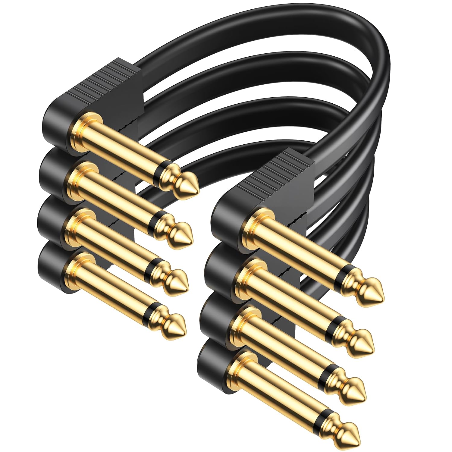 AA AUDIO ACCESSORY Guitar Patch Cables Kevlar-Reinforced S-Shape Flat Ribbon 4 Inch 4-Pack, Gold-Plated Noiseless Quad-Layer Shielded, Guitar Pedal Cables for BOSS MXR EBS Behringer Donner Pedal