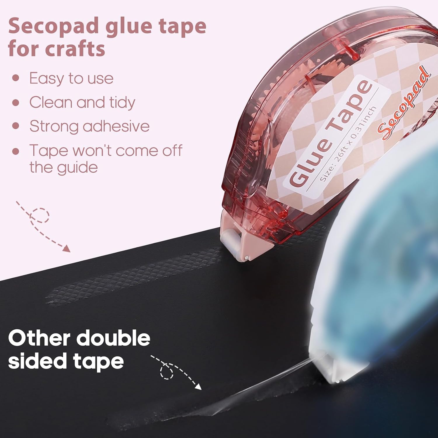 Secopad Scrapbook Tape, Glue Tape for Crafts, 16 Pack, Light-Colored Shell