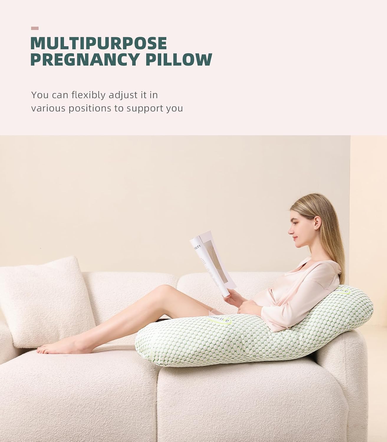 Oternal Pregnancy Pillow for Pregnant Women, Soft Pregnancy Body Pillow, Support for Back, Belly, Hips, Legs, Maternity Pillow with Detachable and Adjustable Pillow Cover