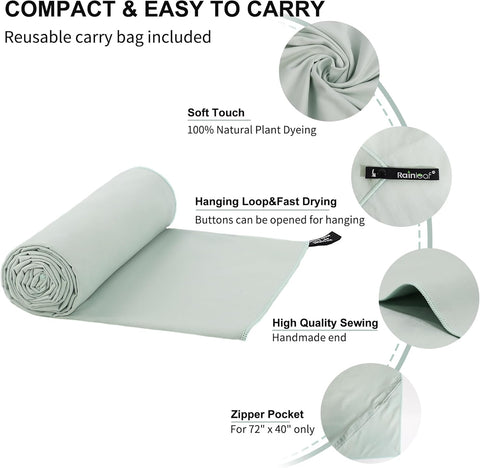 Rainleaf Microfiber Towel Quick Dry Camping & Travel & Gym Towel. Compact