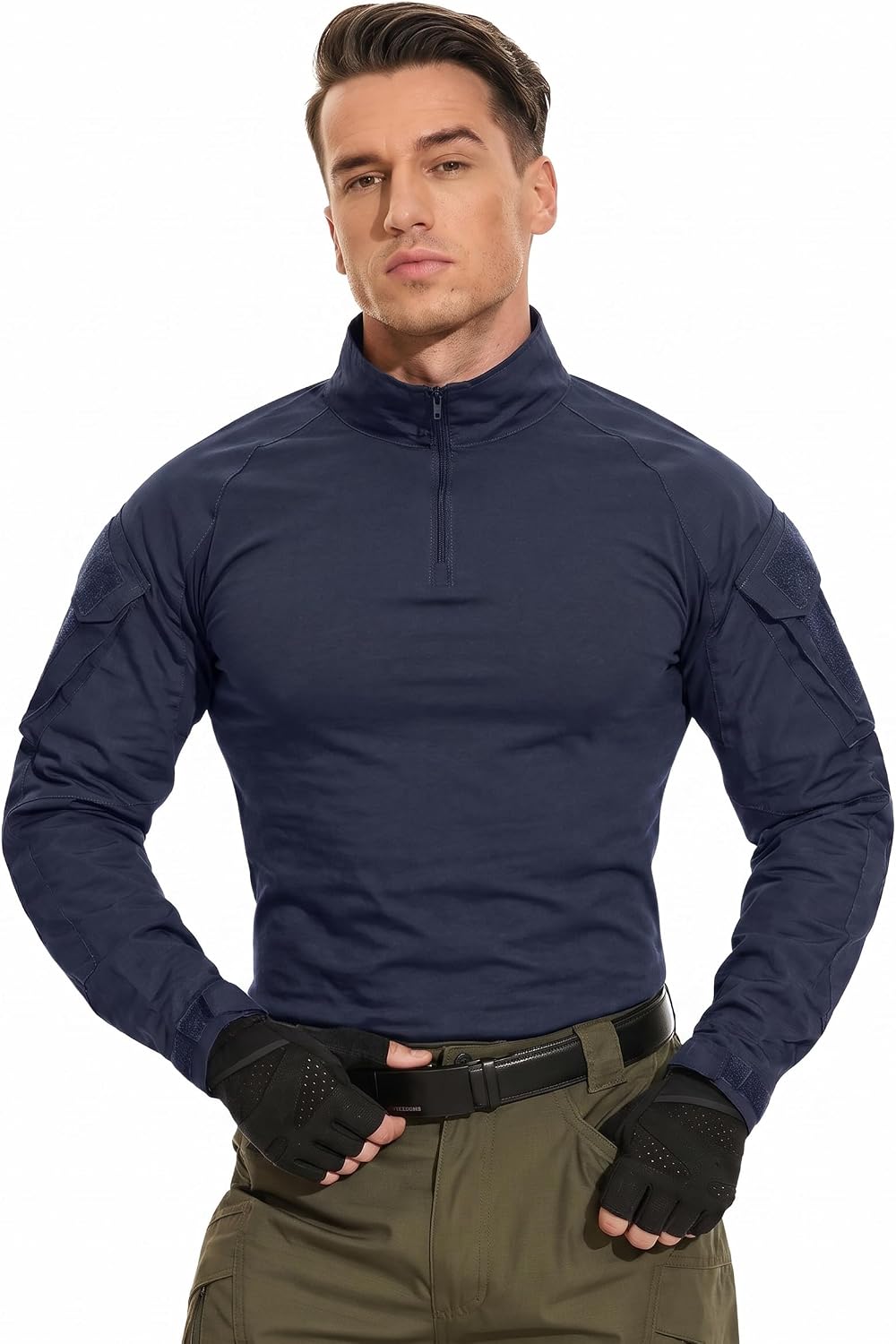TACVASEN Men's Tactical Long Sleeve Combat Shirt 1/4 Zip Airsoft Hiking
