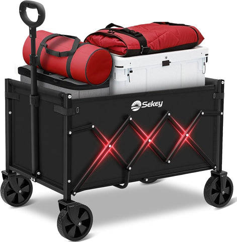 Sekey Lightweight Collapsible Wagon, 220 lb Capacity, Quick-Fold Cart
