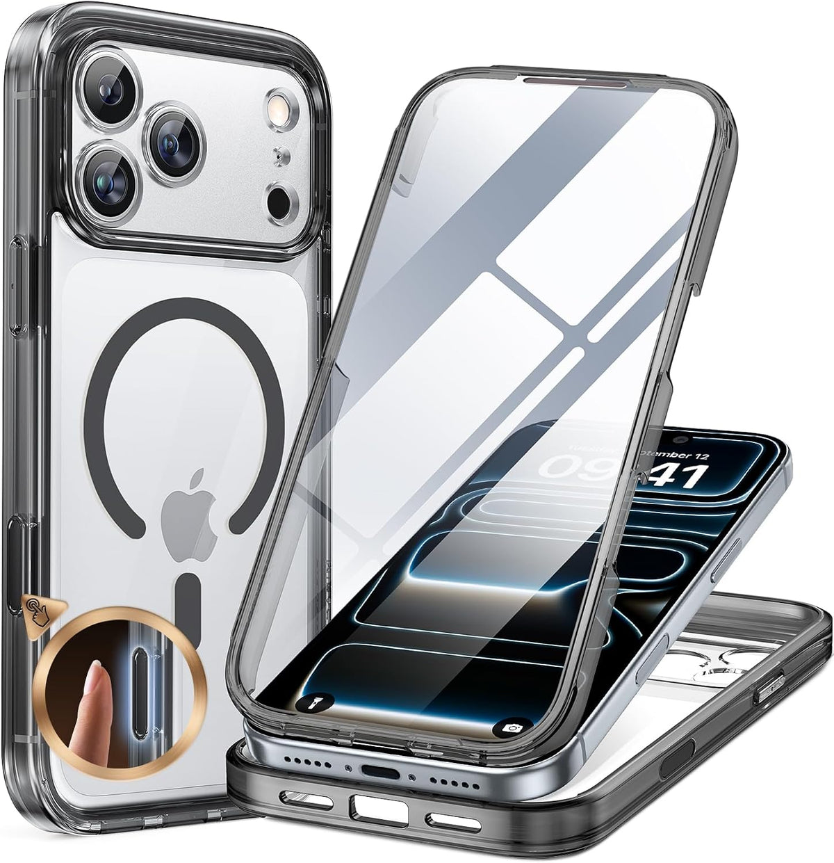 miracase for iPhone 17 Pro Max Case 6.9" Full-Body Phone Case with Built-in Glass Screen Protector& Full Camera Protector,[Magnetic with MagSafe] Drop Proof 17 ProMax Cover, Clear Black