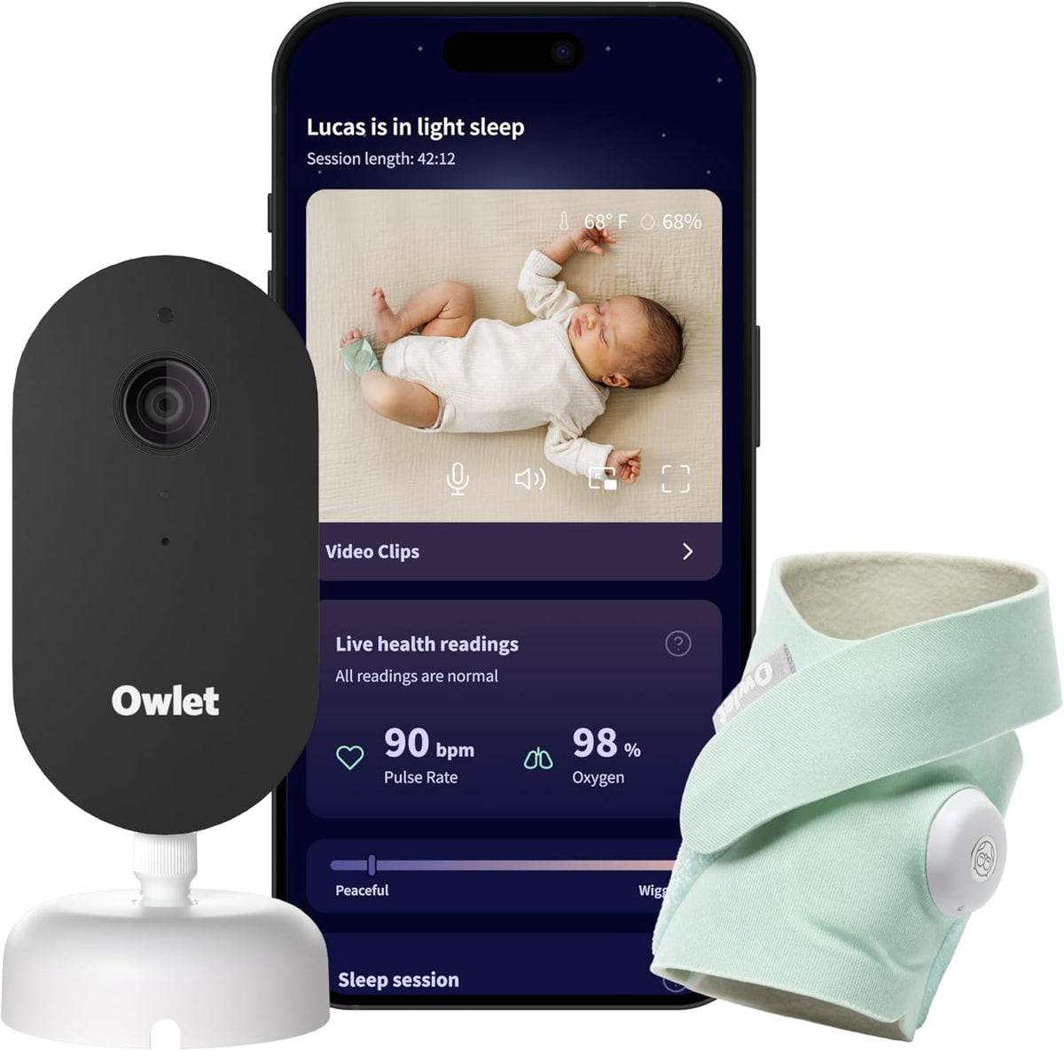 Owlet Dream Duo 3 Smart Baby Monitor System, Dream Sock + 2K HD Camera