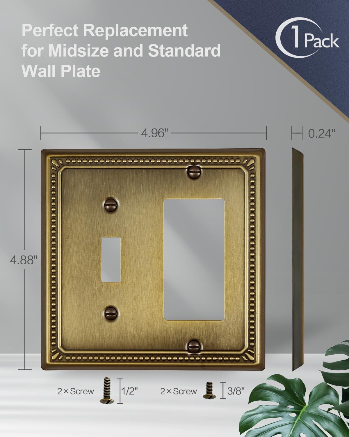 Switch Plates Outlet Covers, 1-Pack Antique Brass Metal Wall Plate